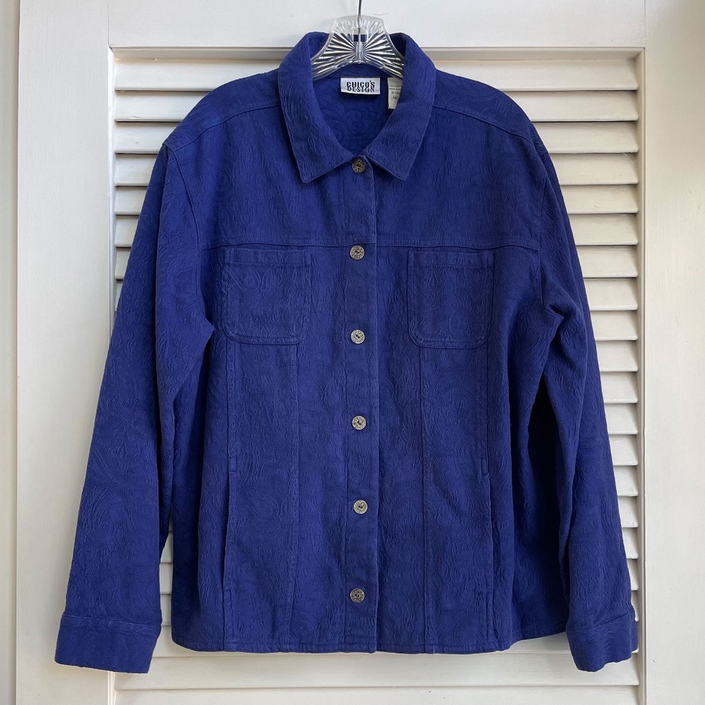 Chico Design Short Blue Textured Jacket, Size 2